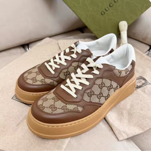 Gucci Brown and Cream Monogram Sneakers